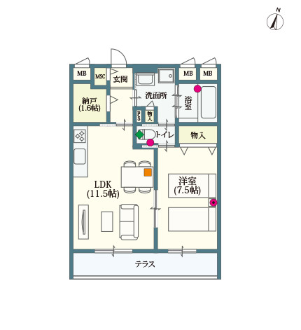 B type | 2LDK | 専有面積: 49.93㎡